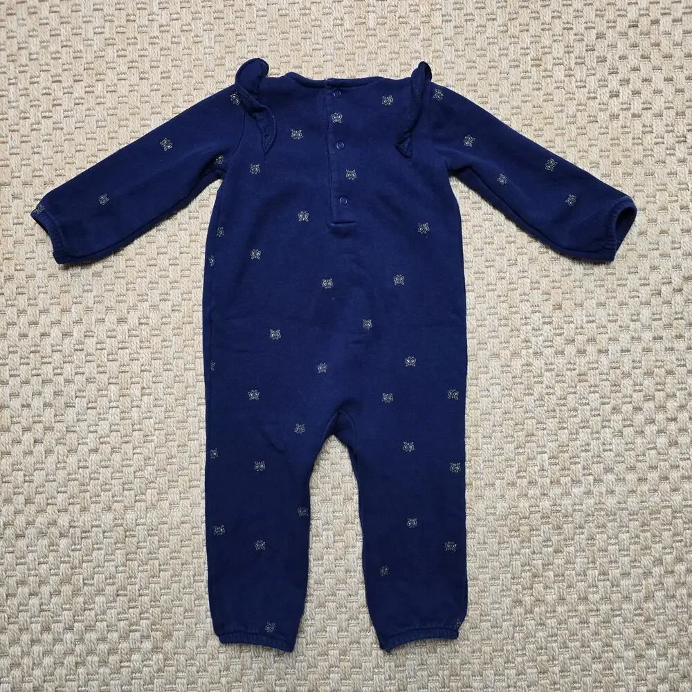 Carters 18M Baby Girl One-piece Winter Bodysuit Outfit Navy Gold Butterflies